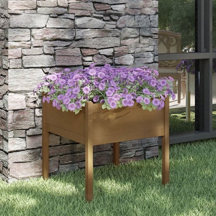 Cache-pots plantes fleurs/ Jardinière dextérieur - Marron miel 70x70x70 cm Pin massif Economique54691271