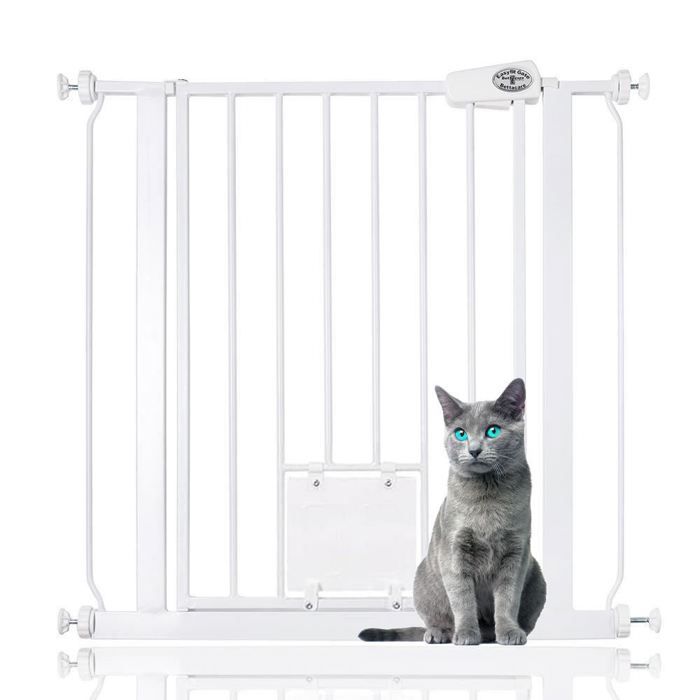 Bettacare Barrière de Sécurité pour Chien avec Trappe Verrouillable 75cm - 83cm Hauteur 75cm Couleur Blanc
