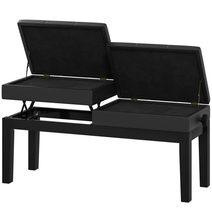 Banc de piano - HOMCOM - réglable en hauteur - tabouret de piano avec rangement - banquette pour clavier capitonné - noir