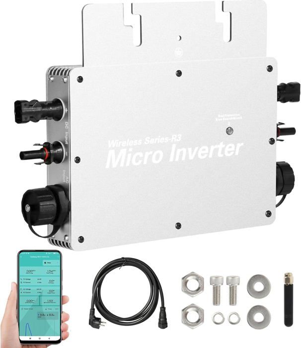 Micro-onduleur solaire 800 W MPPT connecté au réseau entrée de tension 22-60V DC système de surveillance par téléphone mobile WiFi