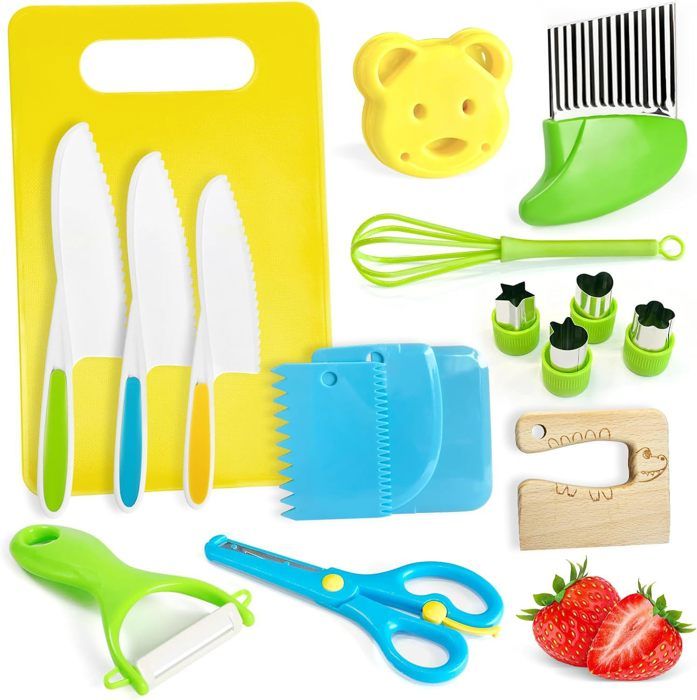 Kit Couteaux Sécurité Montessori Pour Enfants - 17 Pièces - Lames Dentelées Sans Danger - Neuf