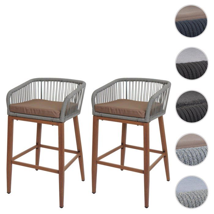 Lot de 2 tabourets de bar Rope MCW-O22 gris clair coussin taupe