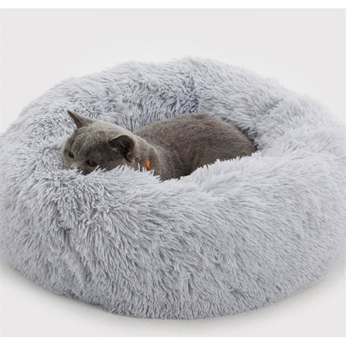 Meilleurs prix pour Lit rond en peluche pour chien coussin doux et moelleux pour animaux de compagnie lavable en machine (gris 70 cm)