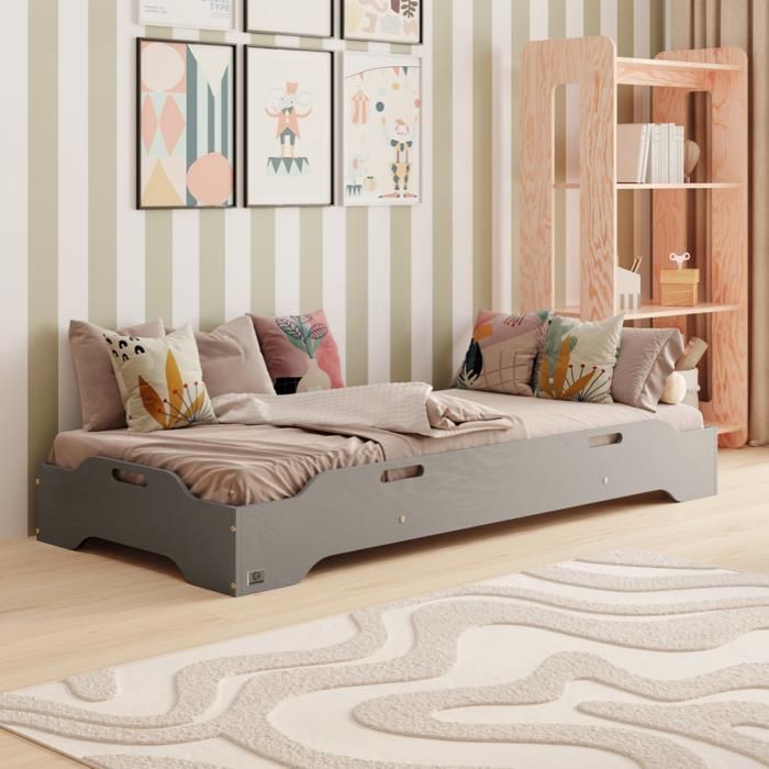 Lit enfant GRAY 100×180 Lit simple TILA 8 Lit au sol Lit Montessori Lit écologique Lit en bois Expédition Rapide