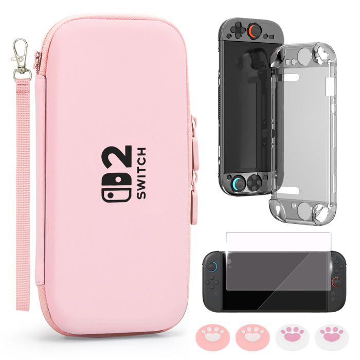 INF Ensemble de sacoche de transport pour console Switch 2 Rose