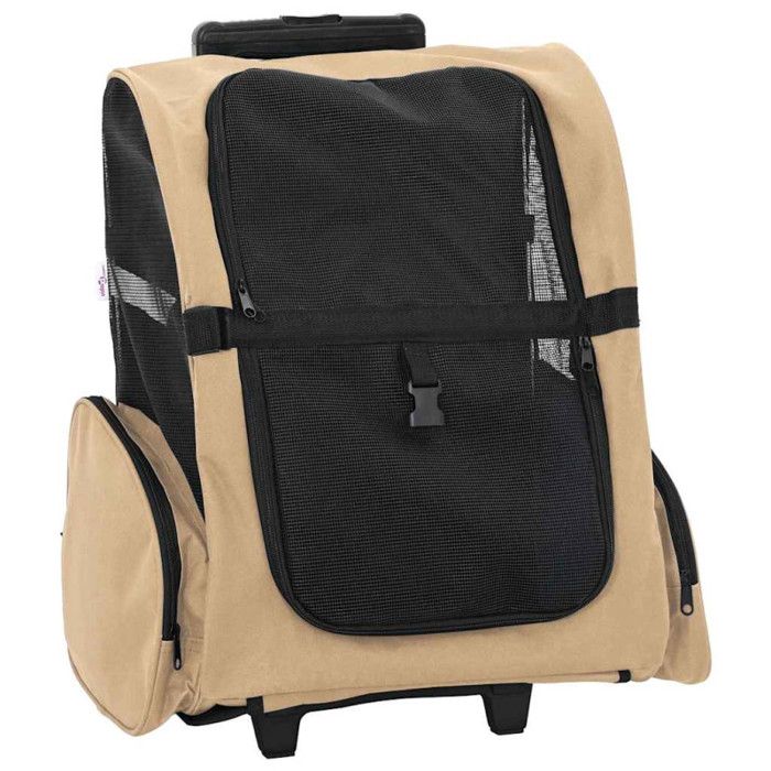 Chariot pour animaux 3 en 1 - Sable - 48 x 32 x 57 cm - Tissu Oxford - 20 kg max