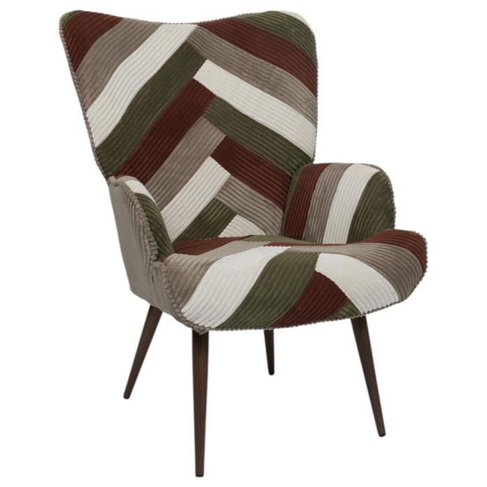 Fauteuil - Home Deco Factory - Scott - Patchwork - Côtelé - Multicolore