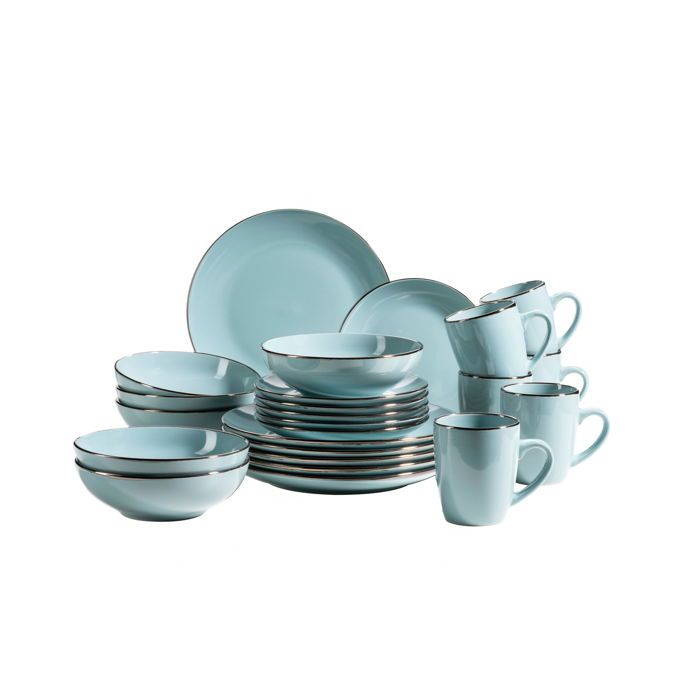 Service de table - MÄSER - BLUE METALLIC RIM - 24 pièces - Céramique - Compatible lave-vaisselle
