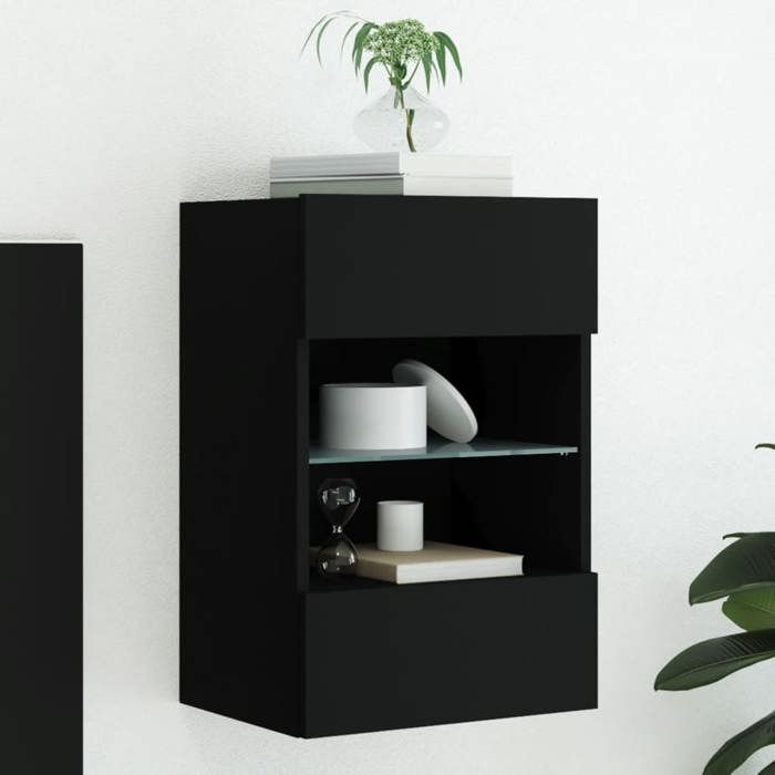 HSF®Meuble TV/Hi-Fi - Meuble de rangement TV montage mural， avec lumières LED noir 40x30x605cm kbq26293