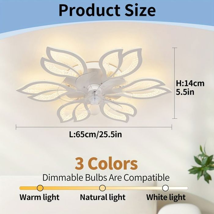 Ventilateur de plafond LED moderne avec lumière et télécommande 3 couleurs dimmables 6 vitesses réglables couvercle blanc LUSTRE