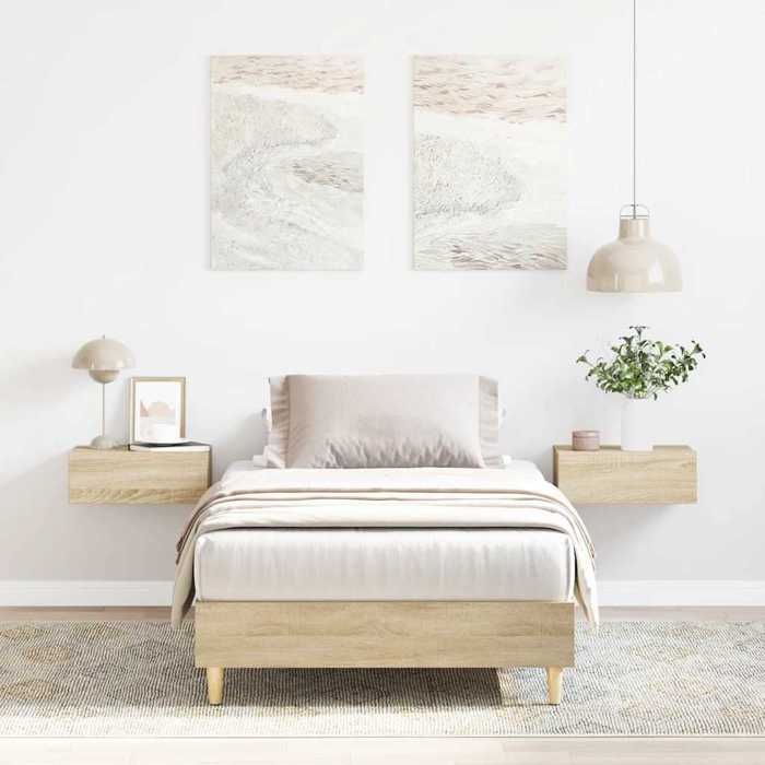 Cadre de lit simple - vidaxl - Chêne sonoma - 100x200 cm - Bois massif - Sommier à lattes - 1 place - Montage facile