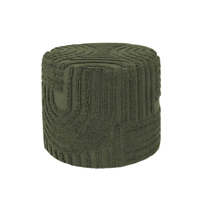Pouf rond bouclette tuftée kaki Ø43 x H 37cm - Nuba