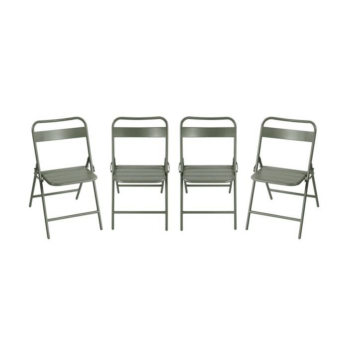 Lot de 4 chaises de jardin pliante acier kaki. 44.3 x 49 x 79.7 cm - Amélia Lot de 4 chaises de jardin pliante acier kaki. 44.3 x 49 x 79.7 cm - Amélia