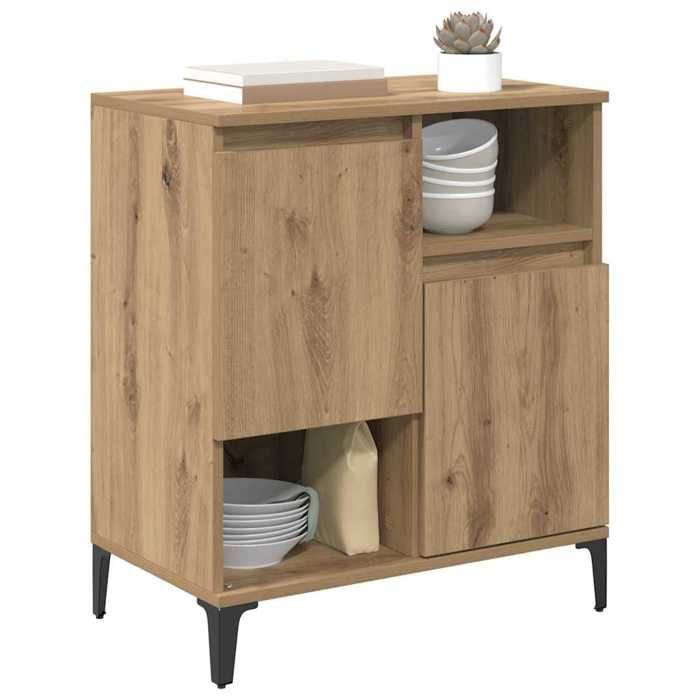Buffet en bois dingénierie - vidaXL - Chêne artisanal - 60x35x70 cm - 2 portes - Finition mate - Pieds en métal