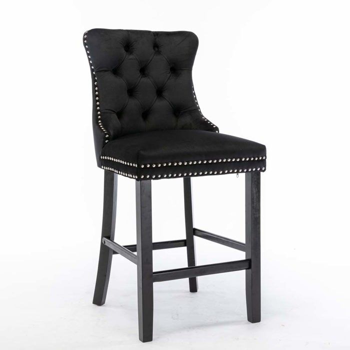 Tabouret de bar - Modernes - Revêtement velours - Dossier haut - Lot de 2 - Noir