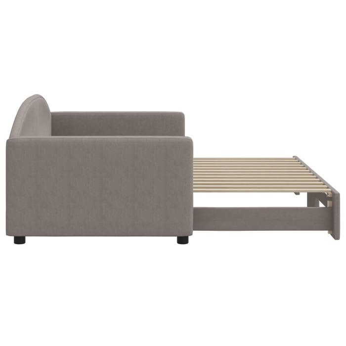 Lit de jour avec gigogne - UU - Taupe - 90x200 cm - 2 en 1 - Tissu polyester - Bois massif - Métal - 223x100x75 cm