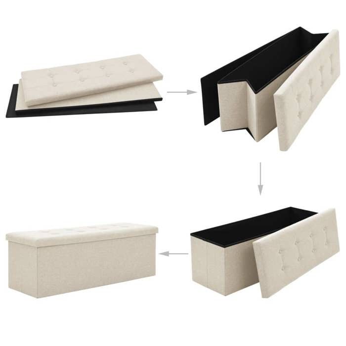 Black Friday Banc long de rangement - JILL - Meuble dentrée - pliable - Blanc crème Faux lin 110x38x38 cm - BB577