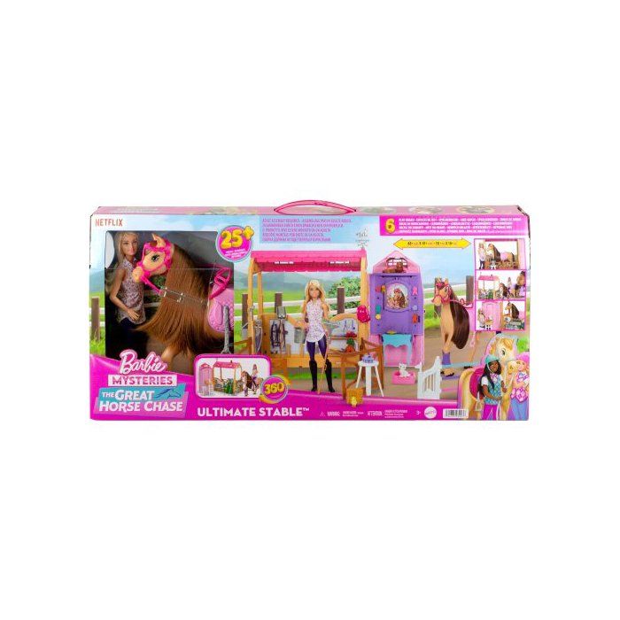 MATTEL Coffret Barbie grand centre &eacute;questre + 1 cheval + 26 accessoires + 1 poup&eacute;e mannequin - Set Toilettage + Carte tigre 
