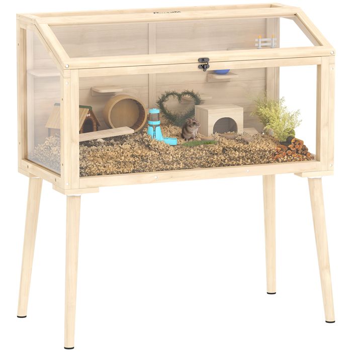 Meilleurs prix pour Cage hamster - PawHut - toit ouvrable 7 plateformes 2 balançoires bouteille deau - bois FSC - 110x52x101cm - effet bois naturel