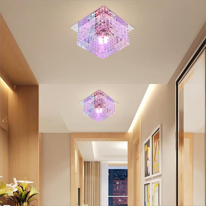 Plafonnier LED - Carré Ø10cm - Cristal - Inox - Multicolore Plafonnier LED - Carré Ø10cm - Cristal - Inox - Multicolore