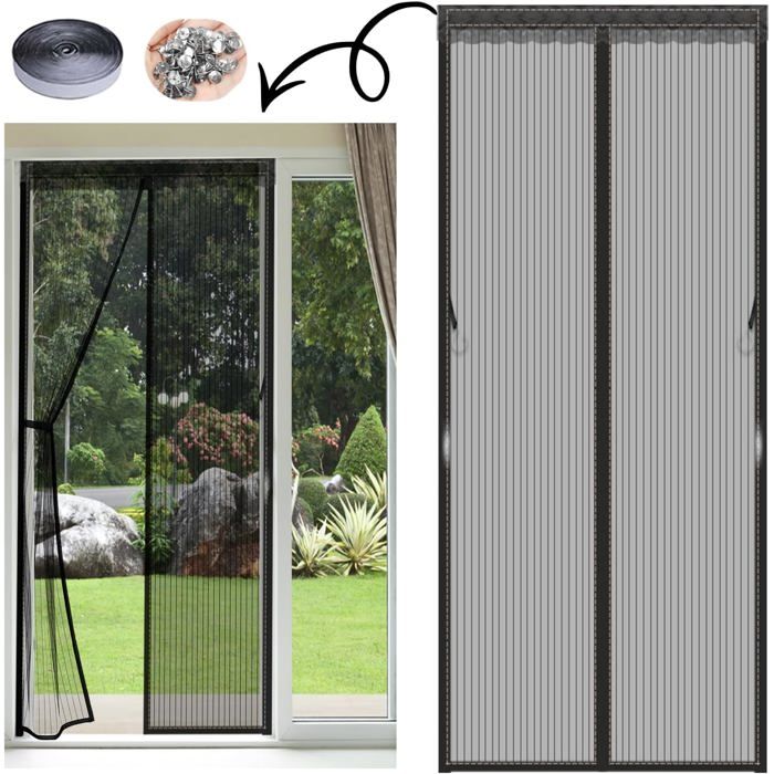 Porte moustiquaire magnétique anti-poussière auto-adhésive sans perçage maille silencieuse installation facile animaux noir