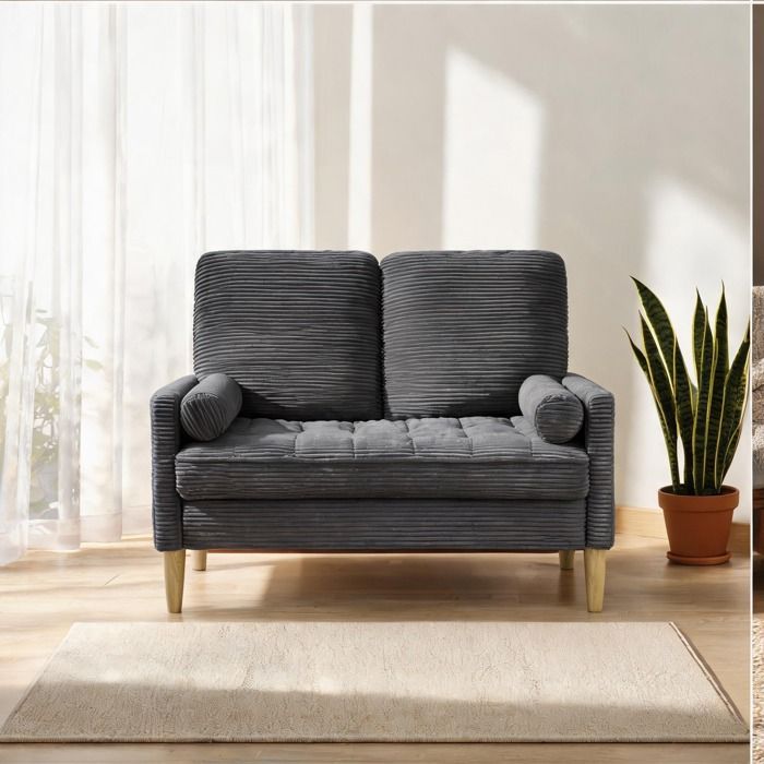 Pour salon appartement ou chambre: canapé 2 places compact style scandinave velours côtelé cool gray