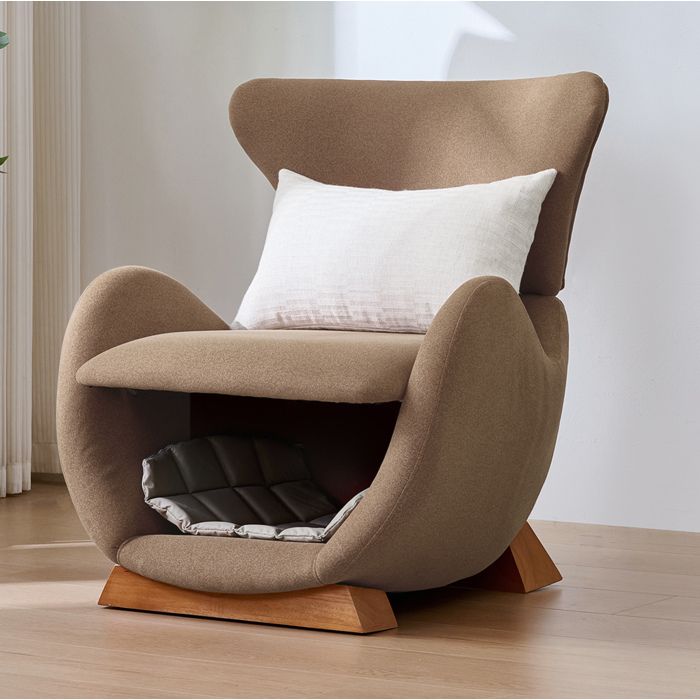 Fauteuil Lounge 1 Place avec Niche Intégrée pour Chat ou Petit Chien - ELVMI - Tissu Anti-Griffures Bois Marron