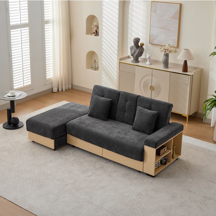 MEUBLIV Canapé convertible 3 places 217 cm gris tissu chenille dossier réglable 3 positions rangements