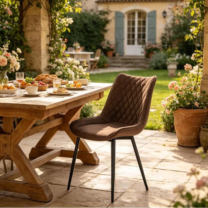 Chaise De Salle A Manger En Simili Cuir Marron Chaise Capitonnée FloraGrace Pour Salon Et Salle A Manger Lot De 2 46x40.5x85.5cm