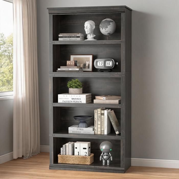 Bibliothèque 5 niveaux – Style fermier – Étagères ouvertes – Charge 20 kg par étagère – 80*32*171CM - Retro