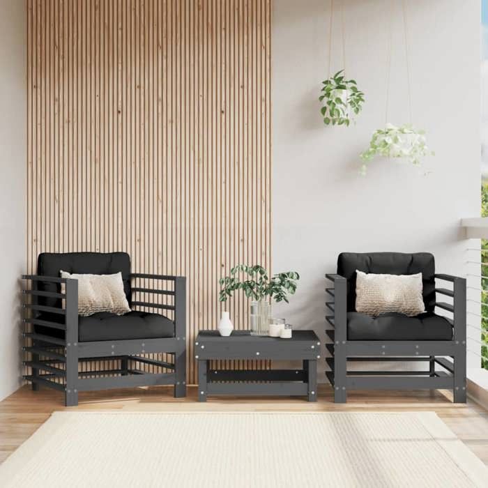 Fauteuils de jardin (par siège):110 kg (lot de 2) gris bois massif de pin - Petit canapé balcon LL2450