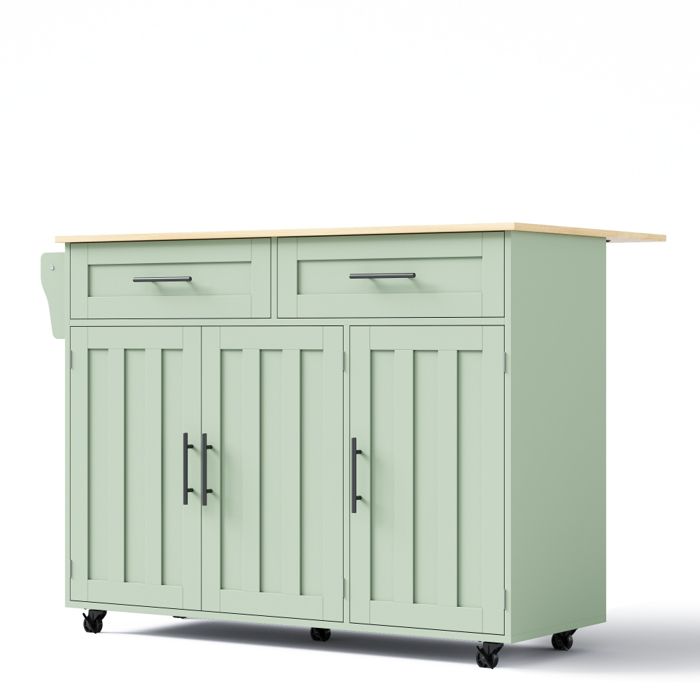 Desserte de cuisine 129 cm avec plateau en bois massif rallonge pliante rangement fermé roulettes et pieds en bois massif vert Desserte de cuisine 129 cm avec plateau en bois massif rallonge pliante rangement fermé roulettes et pieds en bois massif vert