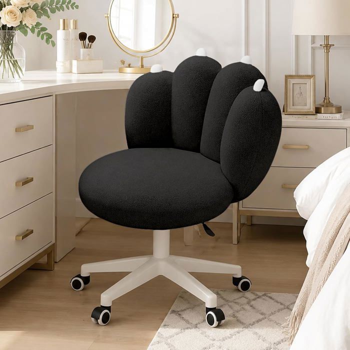 Chaise bureau pattes‑chat polaire Teddy siège peluche sans accoudoirs roulettes hauteur réglable dossier moyen chambre salon Noir