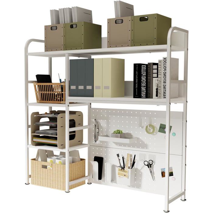 Étagère de Bureau à 2 Niveaux avec étagère de Stockage 95CM Blanc Organisateur de Bureau avec Tableau daffichage