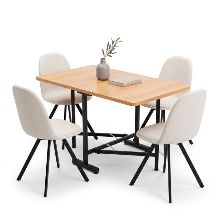 Ensemble repas 5 pièces - FURNITURER - Table extensible - 4 chaises pivotantes 360° - Plateau robuste - Piètement métal Ensemble repas 5 pièces - FURNITURER - Table extensible - 4 chaises pivotantes 360° - Plateau robuste - Piètement métal