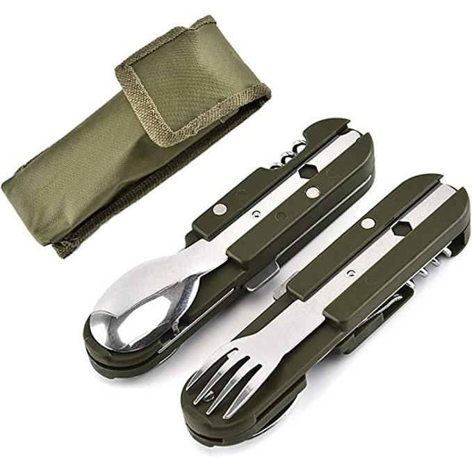 Vaisselle de camping - AMOUNE - 5 en 1 - Acier inoxydable - Pliant - Portable