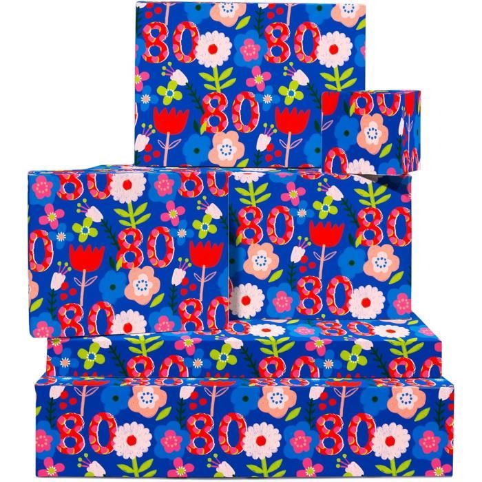 Fleur Papier Cadeau Pour Femme 6 Feuilles De Papier Cadeau Papier Cadeau  80E Anniversaire Pour Filles, Elle, Adultes 80 Ans [x1976]