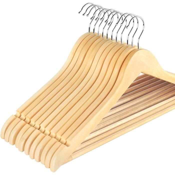 Cintre en bois avec encoches barre et pinces pour ensembles jupes