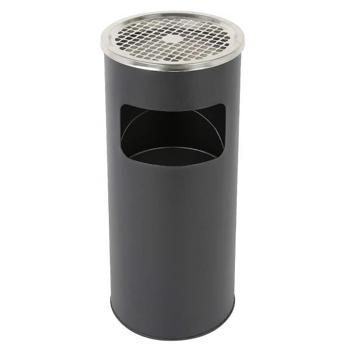 XUANYU 30 Liter Poubelle avec Cendrier Poubelle de Bureau Cendrier d' extérieur en Acier Inoxydable Poubelle d'hôtel sur Pied Intérieure et Extérieure (Argent+Noir