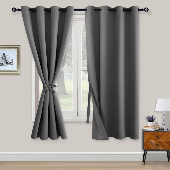 Lot de 2 Rideaux unis avec œillets - 140 x 240 cm - Gris foncé
