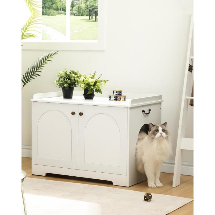 Armoire à Chat avec poignées, bac à litière, Armoire à litière, Maison des Animaux domestiques, Armoire à Chat Stable, Blanc