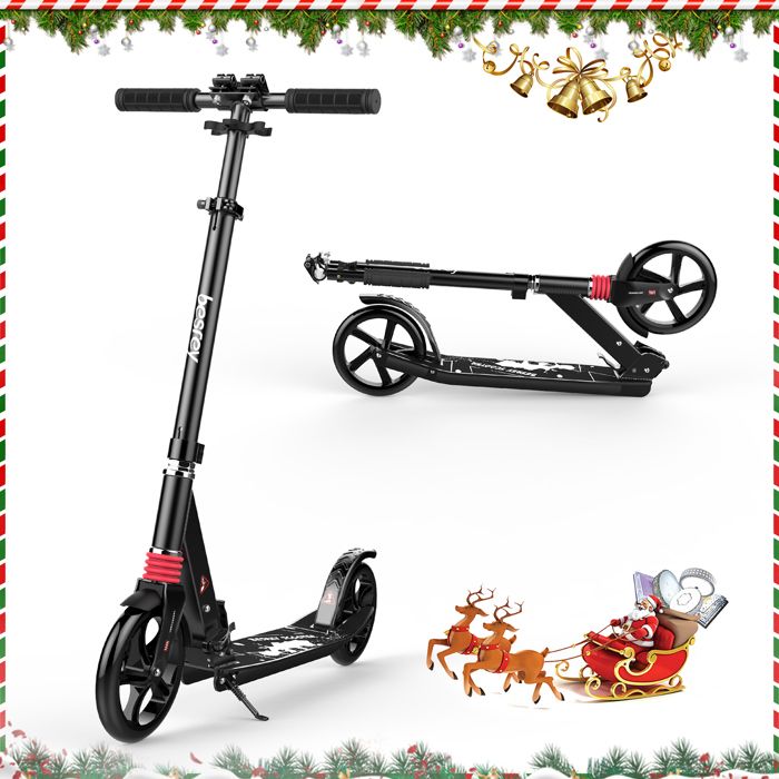besrey trottinette enfant trottinette ados grandes roues 200mm frein arriere charge maximale 100kg 8 ans et plus noir achat vente besrey trottinette pliable cdiscount
