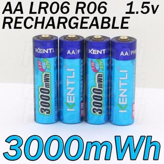 1 PILE ACCU RECHARGEABLE AA 3000Mwh LITHIUM Liion 1.5V KENTLI R6 R06 LR06 LR6 Cdiscount Jeux