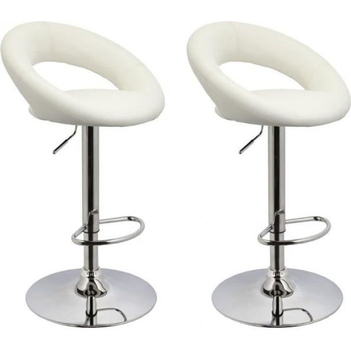 Lot De 2 Tabourets De Bar Rembourre Simili Cuir Design Rond Blanc 1209104 Cdiscount Maison
