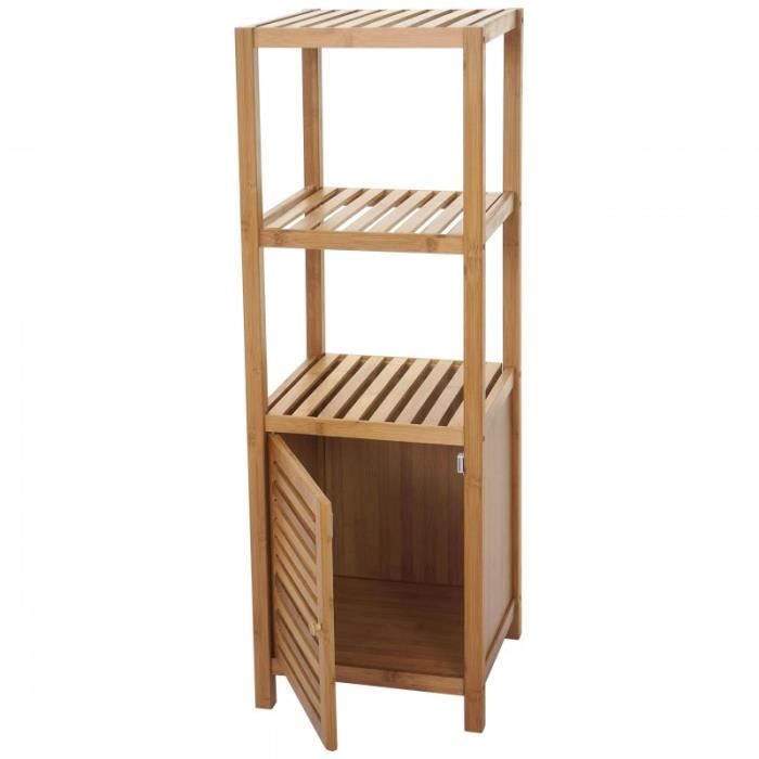 Etagere Armoire Meuble Pour Salle De Bain En Bambou 110x36x34 Cm