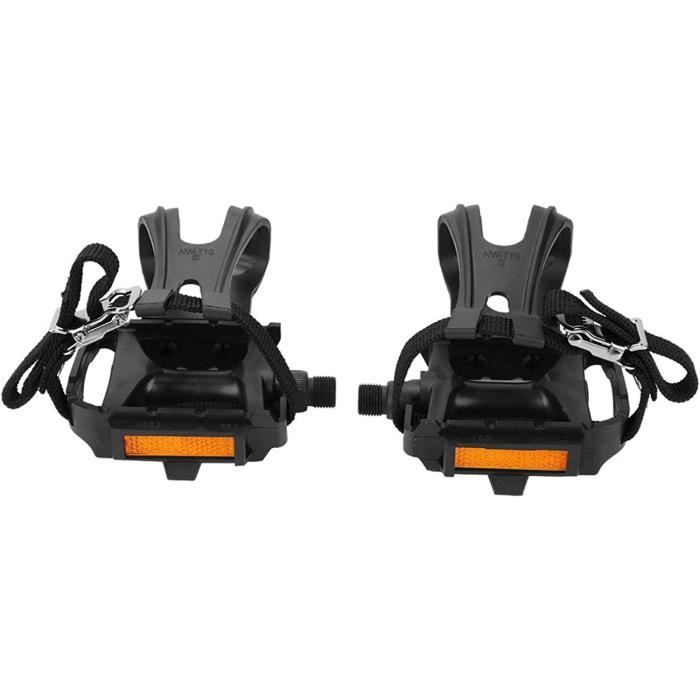 Paire pédales vélo 1/2 plate-forme broche avec cale-pieds sangle pied fixe