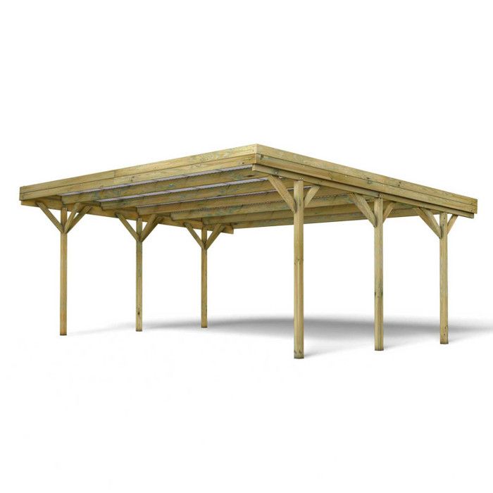 Carport en bois traité Forest Style 29,6 m² pour 2 voitures - Jean