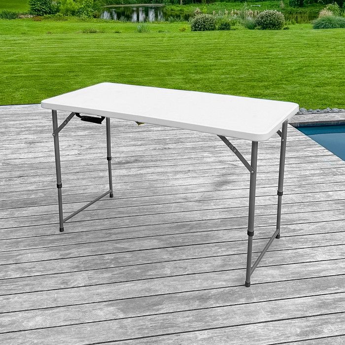 SKYLANTERN® Table Pliante 120 cm dAppoint Rectangulaire Blanche Hauteur Réglable - Table de Camping 6 Personnes L120 x l60 x H74c