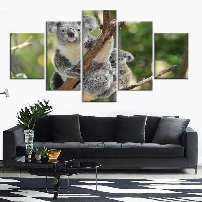 Toiling Animals Acv-4617 Toile de décoration murale avec ours de Koala 5 panneaux décor ...