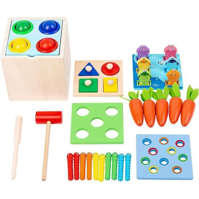 Montessori Jouet en Bois,5-en-1 Jouets à Empiler, Jouets Educatifs en Bois, Jeu de Tri Montessori Puzzle,Jouet Bebe en Bois de 1 an - Cdiscount Jeux -  Jouets